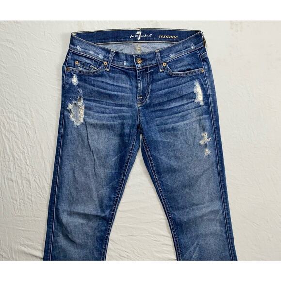 7 For All Mankind Roxanne Destroyed Stretch Denim Jeans. Medium Wash, Women's 26 - Picture 1 of 9